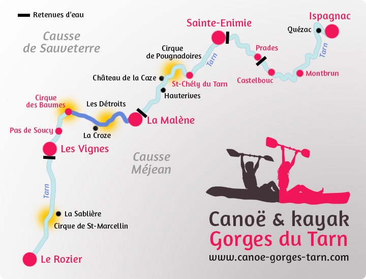 Carte du parcours La Malène / Cirque des Baumes Gorges du Tarn