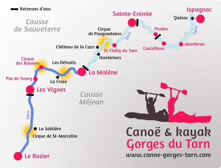 Carte du parcours La Malène / Le Rozier Gorges du Tarn