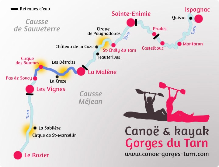 Carte du parcours La MalÃ¨ne / Pas de Soucy Gorges du Tarn