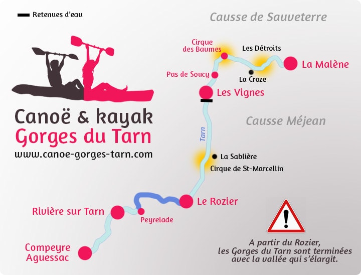 Carte du parcours Le Rozier / Peyrelade Gorges du Tarn