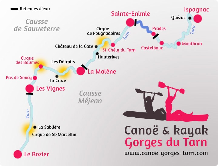 Carte du parcours Prades / Sainte-Enimie Gorges du Tarn