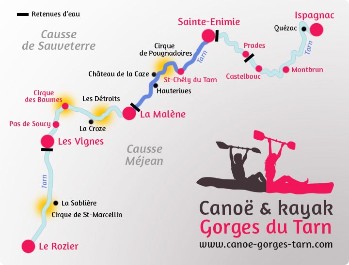 Carte du parcours Sainte-Enimie / La Malène Gorges du Tarn